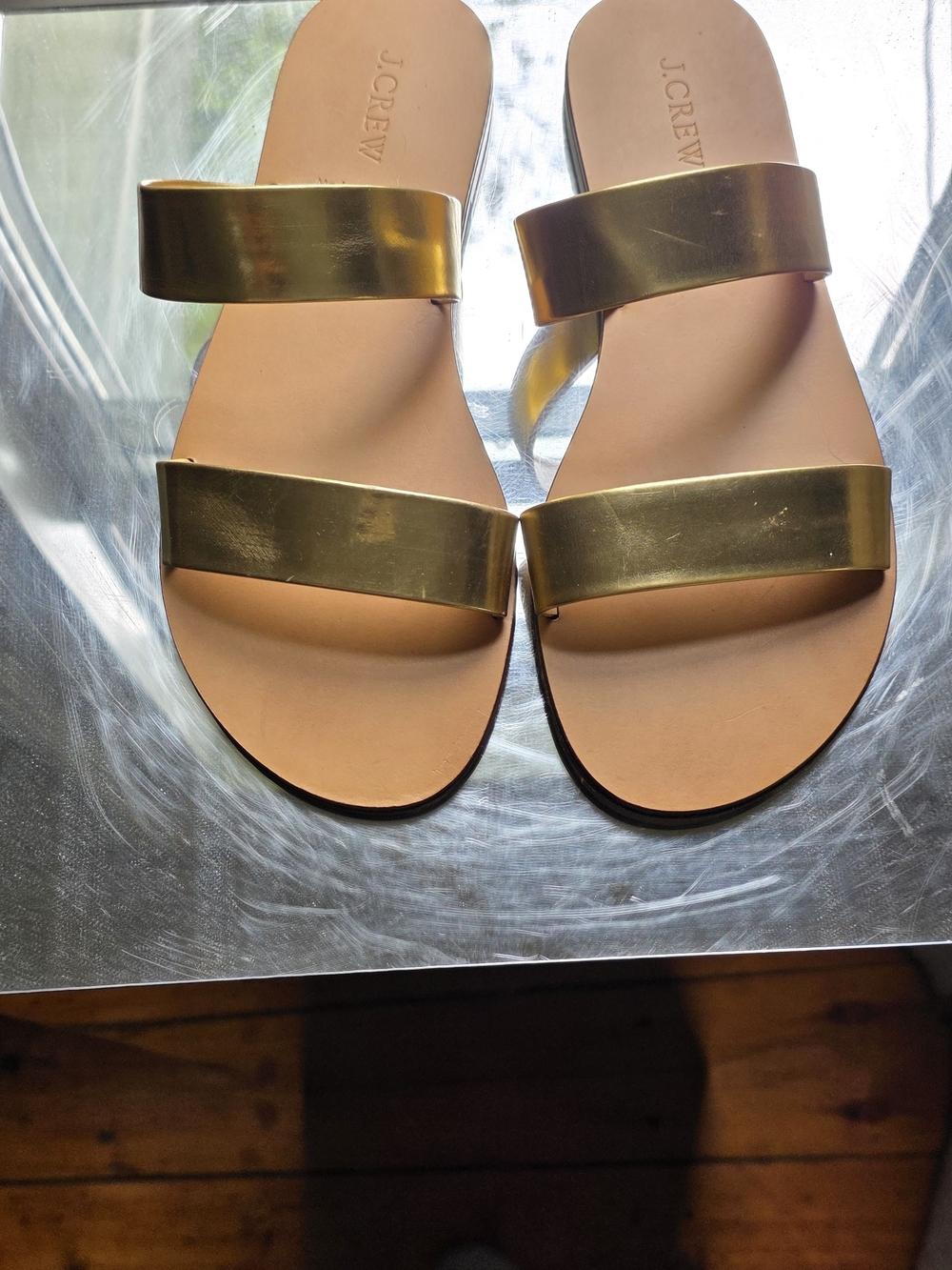 J. Crew Gold Double-Strap Slide Sandals - Gold NWOB Sz 9 All Leather